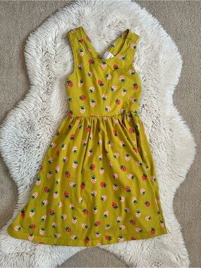 Hanna Andersson Strawberry Print Tank Dress - Olive Yellow